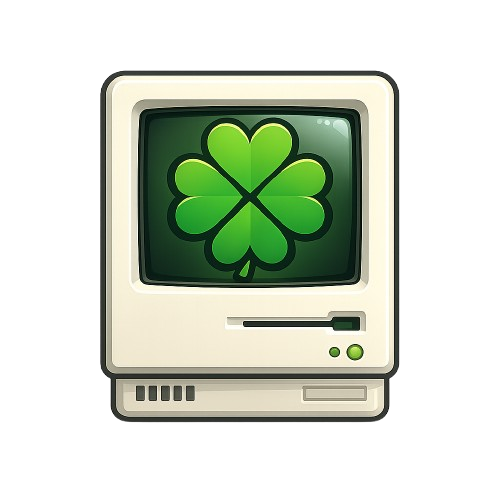 Retro computer with four-leaf clover